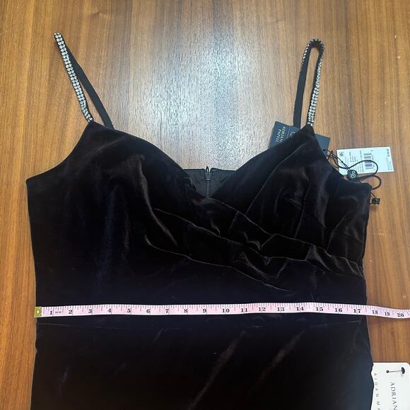 Adrianna Papell Black Velvet Wrap Gown, Rhinestone Straps, Size 20 NWT - Picture 8 of 11